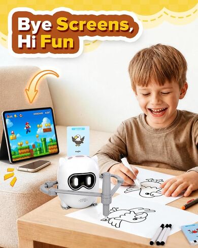 Drawing Robot Toy for Kids Ages 3 4 5 6 7 8, with 200 Cards, Voice Interactive Doodle Bot, Montessori Educational Painting Machine, Learning Art Toy for Boys Girls, Gift Idea in Kuwait