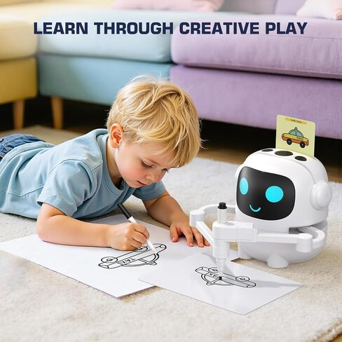 Kids Drawing Robot with 200 Cards, Toy for 3 4 5 6 7 8 Year Old Boy Girls | 200 Drawing Patterns, Montessori Educational Toy, Voice Interactive, Music and Vocabulary Learning, Birthday Christmas Gifts in Kuwait