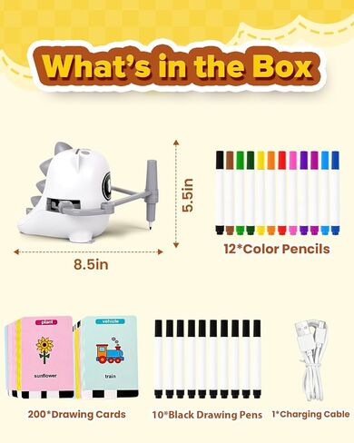 Drawing Robot Toy for Kids Ages 3 4 5 6 7 8, with 200 Cards, Voice Interactive Doodle Bot, Montessori Educational Painting Machine, Learning Art Toy for Boys Girls, Gift Idea in Kuwait