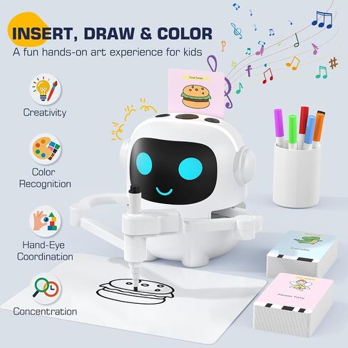 Kids Drawing Robot with 200 Cards, Toy for 3 4 5 6 7 8 Year Old Boy Girls | 200 Drawing Patterns, Montessori Educational Toy, Voice Interactive, Music and Vocabulary Learning, Birthday Christmas Gifts in Kuwait