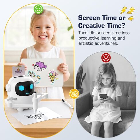 Kids Drawing Robot with 200 Cards, Toy for 3 4 5 6 7 8 Year Old Boy Girls | 200 Drawing Patterns, Montessori Educational Toy, Voice Interactive, Music and Vocabulary Learning, Birthday Christmas Gifts in Kuwait