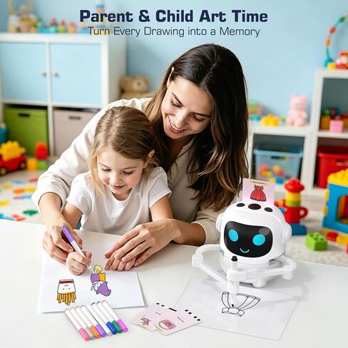 Kids Drawing Robot with 200 Cards, Toy for 3 4 5 6 7 8 Year Old Boy Girls | 200 Drawing Patterns, Montessori Educational Toy, Voice Interactive, Music and Vocabulary Learning, Birthday Christmas Gifts in Kuwait