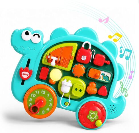 iPlay, iLearn Dinosaur Busy Board Montessori Toy for Toddlers Age 1-3, 2-4 | Baby Music Sensory Learning Activity Board, Fine Motor Development Toy, Birthday Gift 18 24 Month 1 2 3 4 Yr Old Kid Boy Girl in Kuwait