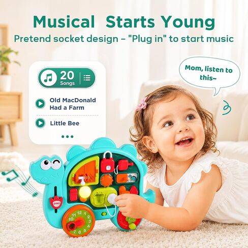 iPlay, iLearn Dinosaur Busy Board Montessori Toy for Toddlers Age 1-3, 2-4 | Baby Music Sensory Learning Activity Board, Fine Motor Development Toy, Birthday Gift 18 24 Month 1 2 3 4 Yr Old Kid Boy Girl in Kuwait