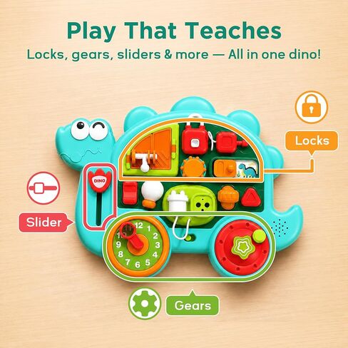 iPlay, iLearn Dinosaur Busy Board Montessori Toy for Toddlers Age 1-3, 2-4 | Baby Music Sensory Learning Activity Board, Fine Motor Development Toy, Birthday Gift 18 24 Month 1 2 3 4 Yr Old Kid Boy Girl in Kuwait