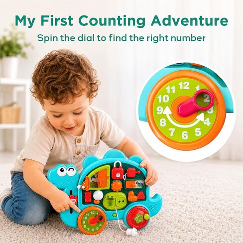 iPlay, iLearn Dinosaur Busy Board Montessori Toy for Toddlers Age 1-3, 2-4 | Baby Music Sensory Learning Activity Board, Fine Motor Development Toy, Birthday Gift 18 24 Month 1 2 3 4 Yr Old Kid Boy Girl in Kuwait