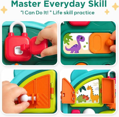 iPlay, iLearn Dinosaur Busy Board Montessori Toy for Toddlers Age 1-3, 2-4 | Baby Music Sensory Learning Activity Board, Fine Motor Development Toy, Birthday Gift 18 24 Month 1 2 3 4 Yr Old Kid Boy Girl in Kuwait