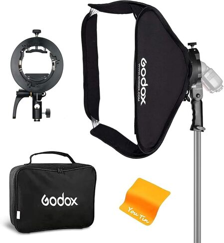Godox Softbox 24"x24"/60x60cm with S2 S-Type Speedlite Bracket & Bag | S2 bracket with built-in Bowens mount. for Godox V1 AD400Pro AD200 Pro II V860II TT685II TT600 & TT350, For studio & video in Kuwait