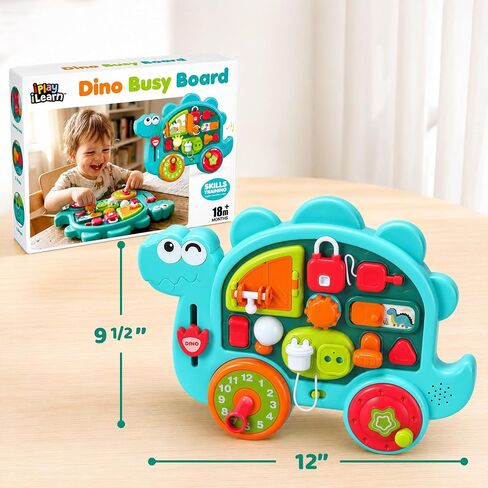 iPlay, iLearn Dinosaur Busy Board Montessori Toy for Toddlers Age 1-3, 2-4 | Baby Music Sensory Learning Activity Board, Fine Motor Development Toy, Birthday Gift 18 24 Month 1 2 3 4 Yr Old Kid Boy Girl in Kuwait
