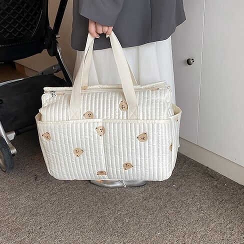 hejhncii Multifunctional Mother Bag with Flower/Bear Stitching, High Capacity Storage Case Organiser for Essential Product Multi Bag in Kuwait