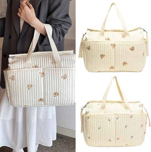 hejhncii Multifunctional Mother Bag with Flower/Bear Stitching, High Capacity Storage Case Organiser for Essential Product Multi Bag in Kuwait