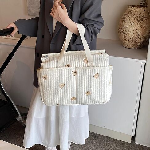 hejhncii Multifunctional Mother Bag with Flower/Bear Stitching, High Capacity Storage Case Organiser for Essential Product Multi Bag in Kuwait