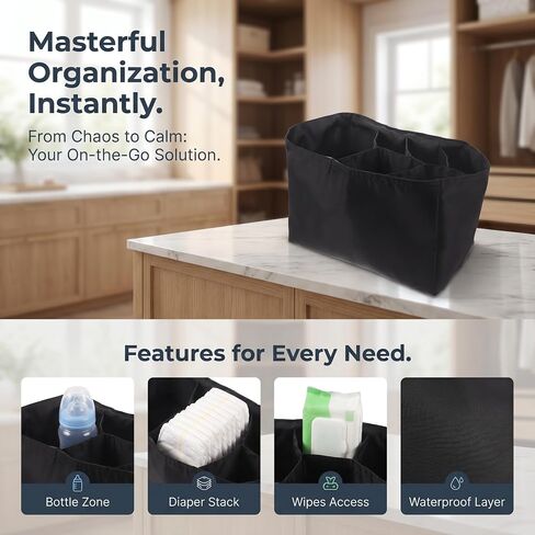 Multi Pocket Diaper Bag Insert Organizer with Large Capacity and Waterproof Bottom Compartment, Removable Nylon Tote Bag Organizer for Essentials and Wipes, for Outings like Malls in Kuwait
