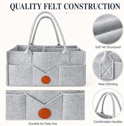 Parent Handheld Multi Compartment Portable Fleece Storage Caddy Bag with Handles, Toy Car Organizer, Large Shower Gift Basket for New Mom Gifts, for Travel, Nursery, Changing Table in Kuwait