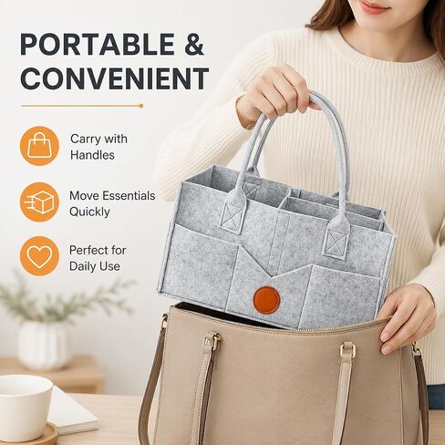 Parent Handheld Multi Compartment Portable Fleece Storage Caddy Bag with Handles, Toy Car Organizer, Large Shower Gift Basket for New Mom Gifts, for Travel, Nursery, Changing Table in Kuwait