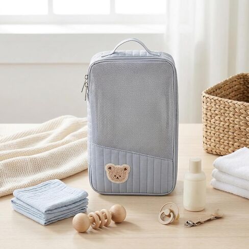 Cute Bear Embroidery Portable Baby Travel Pouch Mini Diaper Bag Lightweight & Compact Gift for Baby Shower in Kuwait