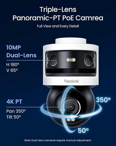 REOLINK OMVI 3i PoE Triple-Lens PoE Security Camera with Auto Tracking | 10MP 180° Panoramic & 4K PT, AI Video Search, 24/7 Recording, Perimeter Protection, Color & IR Night Vision, Smart Detection in Kuwait