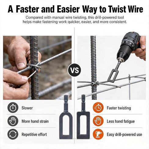 Heavy Duty Electric Drill Wire Twisting Tool with 1/4" Hex Shank, Professional Wire Twister for Fencing, Rebar Tying, Construction & Electrical Work in Kuwait