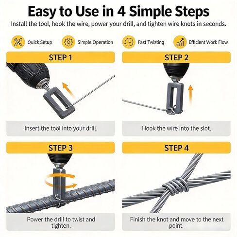 Heavy Duty Electric Drill Wire Twisting Tool with 1/4" Hex Shank, Professional Wire Twister for Fencing, Rebar Tying, Construction & Electrical Work in Kuwait