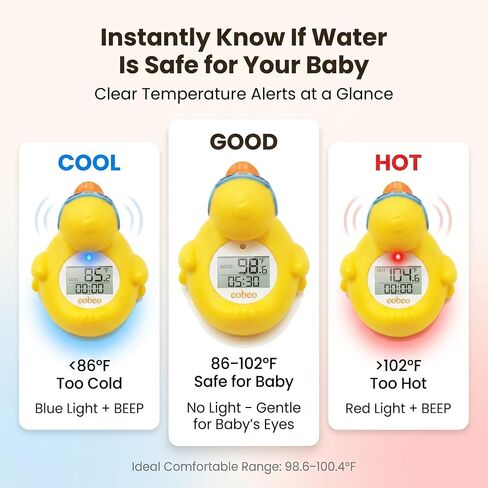 Baby Bath Thermometer, Floating Duck Infant Water Thermometer for Newborns | Good/Cool/Hot Display, LED & Sound Alarm, Adjustable High-Temp Alert, ±1°F Accuracy, BPA-Free IPX7 Duck for Newborn Baths in Kuwait