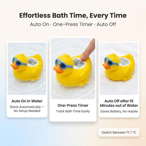 Baby Bath Thermometer, Floating Duck Infant Water Thermometer for Newborns | Good/Cool/Hot Display, LED & Sound Alarm, Adjustable High-Temp Alert, ±1°F Accuracy, BPA-Free IPX7 Duck for Newborn Baths in Kuwait