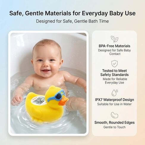 Baby Bath Thermometer, Floating Duck Infant Water Thermometer for Newborns | Good/Cool/Hot Display, LED & Sound Alarm, Adjustable High-Temp Alert, ±1°F Accuracy, BPA-Free IPX7 Duck for Newborn Baths in Kuwait