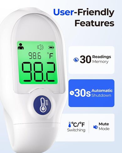 Forehead Thermometer for Adults Kids, Non-Contact Baby Thermometer, Medical Infrared Digital Thermometer, Instant and Accurate Reading with LCD Display, Fever Alarm, Mute Code, Portable Mini in Kuwait