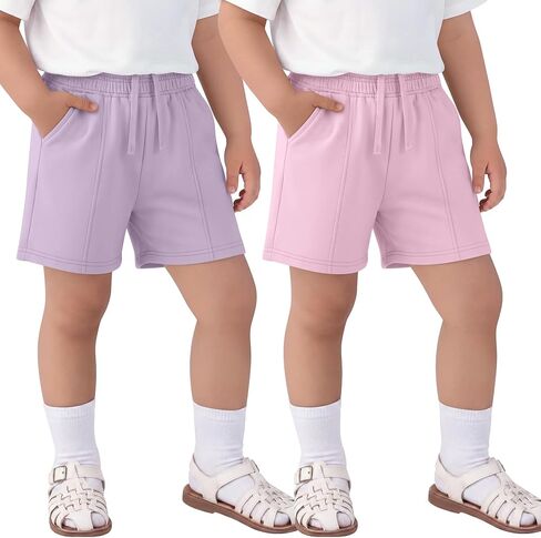 2 Pack Toddler Girls' Shorts Wide Leg Drawstring Elastic Waist Baby Summer Casual SweatShorts with Pockets 18M-5T in Kuwait