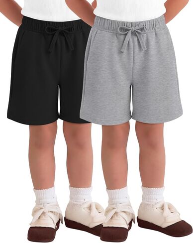 Yooo's Vivi 2 Pack Baby and Toddler Girls' Shorts Elastic Waist Athletic Bermuda Shorts with Pockets Summer Casual Bottoms in Kuwait