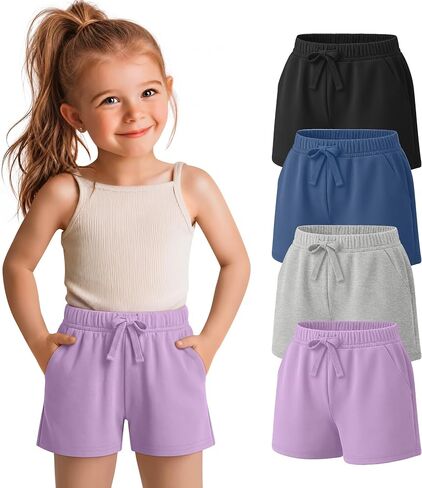 Halfchet 4 Pack Toddler Girls Shorts Bermuda Loose Athletic Knee Length Shorts Pull on Cute SweatShorts for 18M-5T in Kuwait