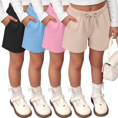 Yooo's Vivi 4 Pack Toddler Girls Summer Shorts Kids Elastic Waist Casual Shorts Cute Girl Drawstring Pants with Pocket 18M-5T in Kuwait