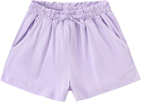Toddler Girls Cotton Shorts Paperbag Waist Short with Pockets 2-8Y | Pull On,Summer Casual,Side pockets,Ruffled elastic waist,Solid Bottoms,Soft for comfy all-day play in Kuwait