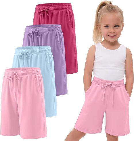 4 Pack Toddler Girls Shorts Bermuda Casual Summer Shorts Baby Drawstring Knee Length Pants with Pockets 18M-5T in Kuwait