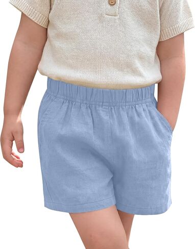 Toddler Girls Linen Shorts Casual Pull on Elastic Waist Soft Short Pant Summer Baggy Baby Shorts with Pockets in Kuwait