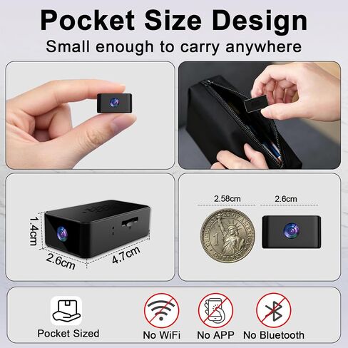 Mini Camera 1080P HD - No WiFi Camera - Portable Tiny Video Recorder with Loop Recording, Rechargeable Small Camera for Travel, Office, Warehouse(No App, No Bluetooth) in Kuwait