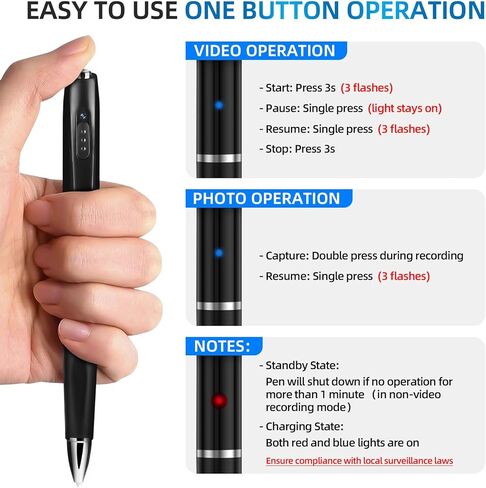 1080P Mini Hidden Camera，HD Camera Pen – Nanny Cam Mini Security Cameras，Long Battery Life，Easy to Use，Micro Pen Camera for Important Moment【2026 Upgrade】 in Kuwait