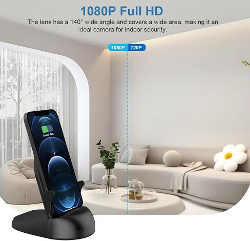 Security Camera WiFi Wireless Phone Charger, Security Cam Motion Activated,HD1080P(Rotate Lens) with 250°Viewing Angle, camaras espias ocultas for Home Office Security(2.4/5G) in Kuwait