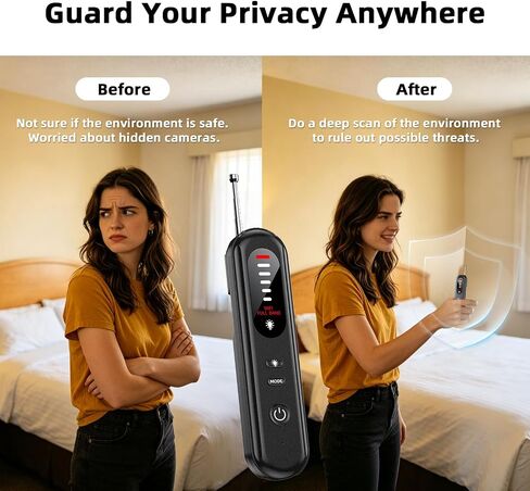 6-in-1 Hidden Camera Detectors, AI Chip Anti-Spy Camera Finder & 6 Modes | GPS Tracker & Bug Detector, Portable RF Signal Scanner for Hotel, Dressing Room, Bathrooms, Cars & Travel Security (Black) in Kuwait