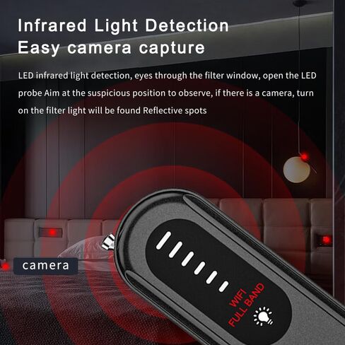 6-in-1 Hidden Camera Detectors, AI Chip Anti-Spy Camera Finder & 6 Modes | GPS Tracker & Bug Detector, Portable RF Signal Scanner for Hotel, Dressing Room, Bathrooms, Cars & Travel Security (Black) in Kuwait