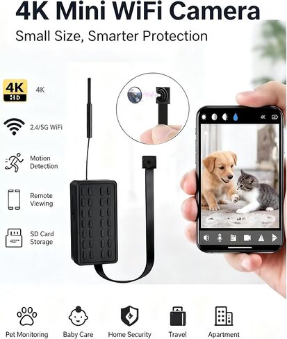 4K Mini WiFi Camera DIY Module, Dual-Band 2.4G/5G Wireless Security Camera, Tiny Hidden Nanny Cam with Motion Detection, Remote Viewing, SD Card Storage for Home, Pet, Office Monitoring in Kuwait