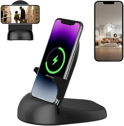 Security Camera WiFi Wireless Phone Charger, Security Cam Motion Activated,HD1080P(Rotate Lens) with 250°Viewing Angle, camaras espias ocultas for Home Office Security(2.4/5G) in Kuwait