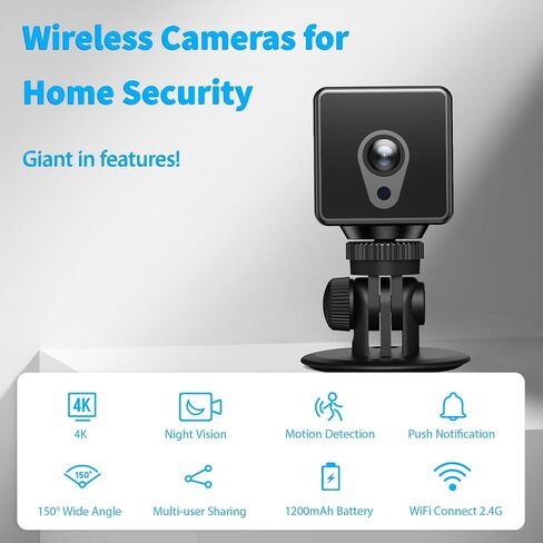 4K Mini Tiny Camera Wireless Security Indoor 2026 Home HD WiFi Small Cameras Nanny Cam Portable Cams for House Pet Office,Motion Detection Night Vision,App Control & SD Storage,Can No Need WiFi Cams in Kuwait