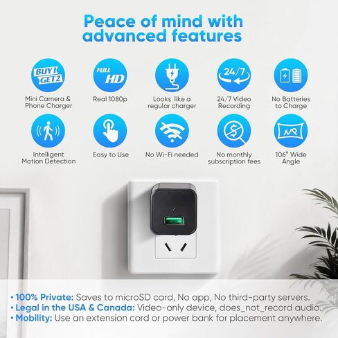 Mini Camera with 64G Card 1080P Small Security Camera Charger with Motion Detection for Indoor (No WiFi) in Kuwait