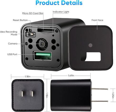 Mini Camera with 64G Card 1080P Small Security Camera Charger with Motion Detection for Indoor (No WiFi) in Kuwait