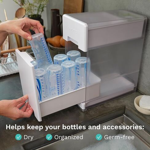 Baby Brezza Covered Drying Rack & Countertop Organizer - Vertical Bottle Storage with Lid - Fits Large 8 Bottle Capacity Plus Accessories to Keep Items Tidy in Kuwait