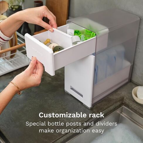 Baby Brezza Covered Drying Rack & Countertop Organizer - Vertical Bottle Storage with Lid - Fits Large 8 Bottle Capacity Plus Accessories to Keep Items Tidy in Kuwait