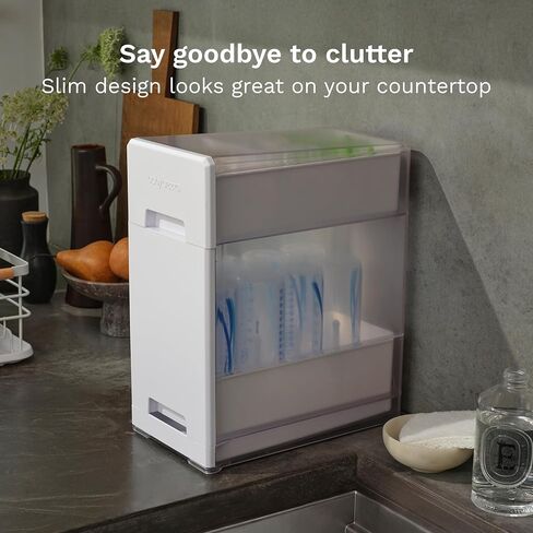 Baby Brezza Covered Drying Rack & Countertop Organizer - Vertical Bottle Storage with Lid - Fits Large 8 Bottle Capacity Plus Accessories to Keep Items Tidy in Kuwait