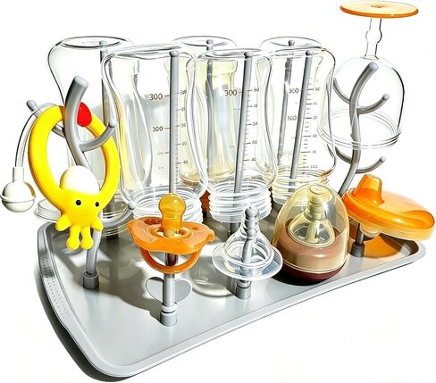 Baby Bottle Drying Rack, Large Vertical Bottle Dryer Rack Holder for Countertop,Baby Bottle Holder Storage Station for Pacifiers,Pump Accessories Stand,Grey in Kuwait