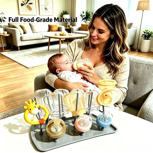 Baby Bottle Drying Rack, Large Vertical Bottle Dryer Rack Holder for Countertop,Baby Bottle Holder Storage Station for Pacifiers,Pump Accessories Stand,Grey in Kuwait