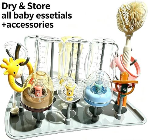 Baby Bottle Drying Rack, Large Vertical Bottle Dryer Rack Holder for Countertop,Baby Bottle Holder Storage Station for Pacifiers,Pump Accessories Stand,Grey in Kuwait